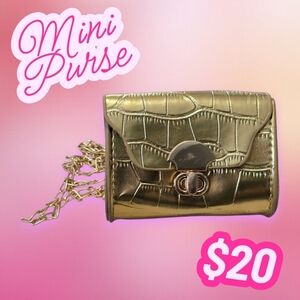 Gold Croc-Embossed Mini Purse With Chain Strap